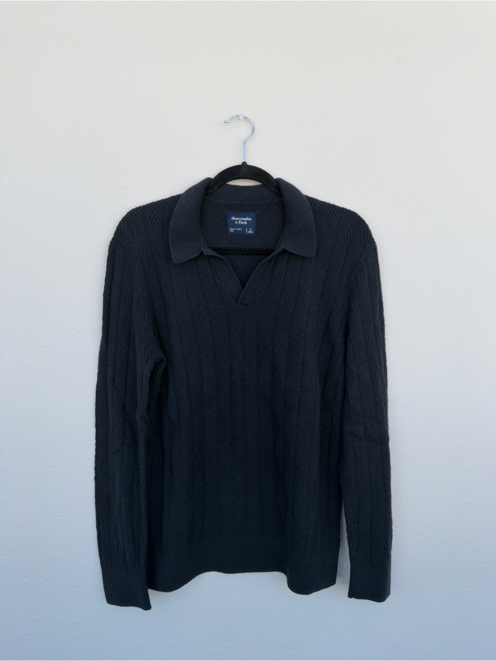 Men's A&F Black Johnny Collar Polo Sweater